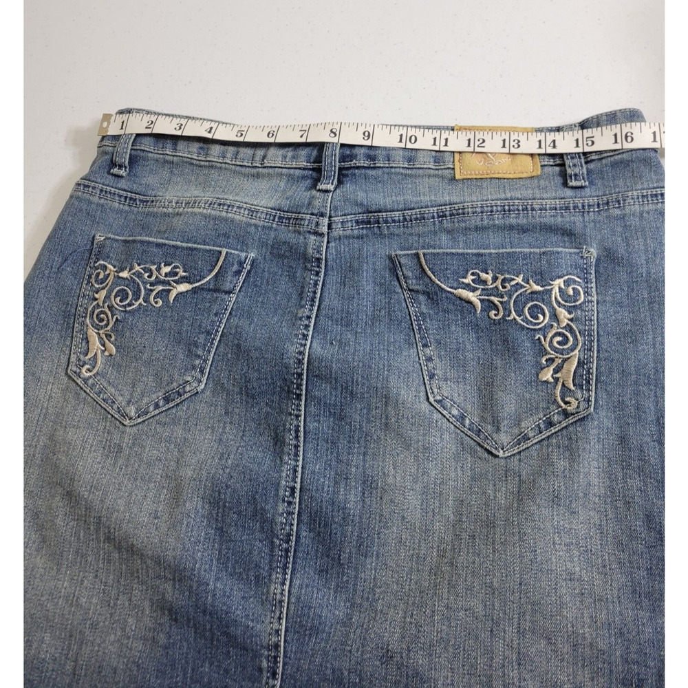 It's All About You Blue Embroidered Straight Denim Mini Skirt Women's Size‎ 10 - Picture 4 of 9